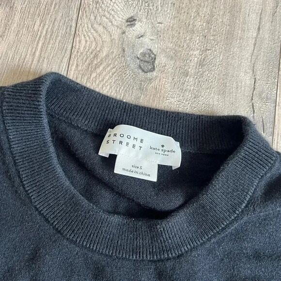 KATE SPADE x BROOME STREET Black Cashmere Blend Ooh La La Crewneck Sweater Small - Picture 3 of 6
